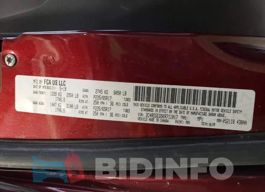 2C4RDGEG5KR711017 Photo# 12