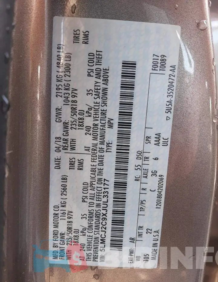 5LMCJ2C9XJUL33177 Photo# 12