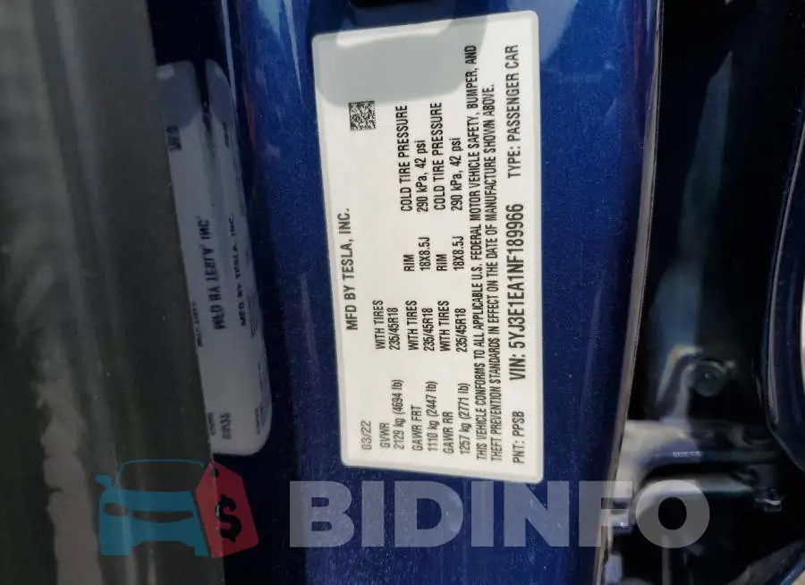 5YJ3E1EA1NF189966 Photo# 12