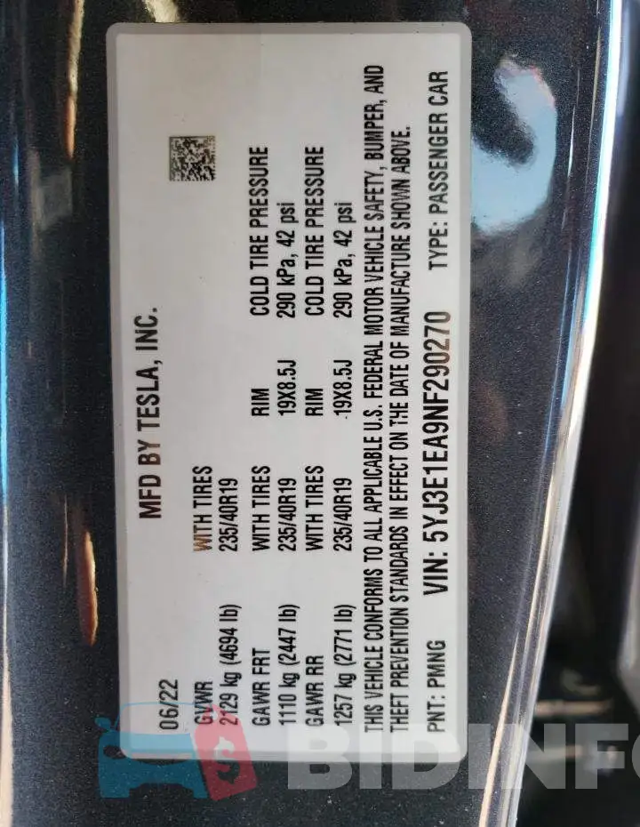 5YJ3E1EA9NF290270 Photo# 12