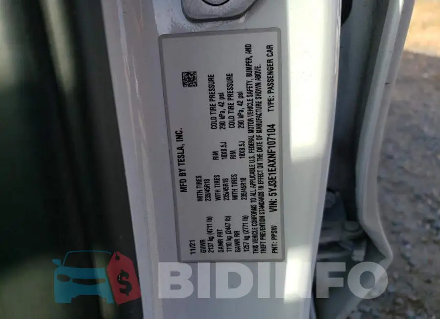 5YJ3E1EAXNF107104 Photo# 12