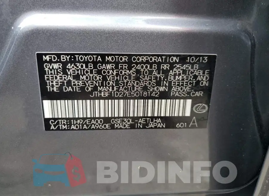JTHBF1D27E5018142 Photo# 12