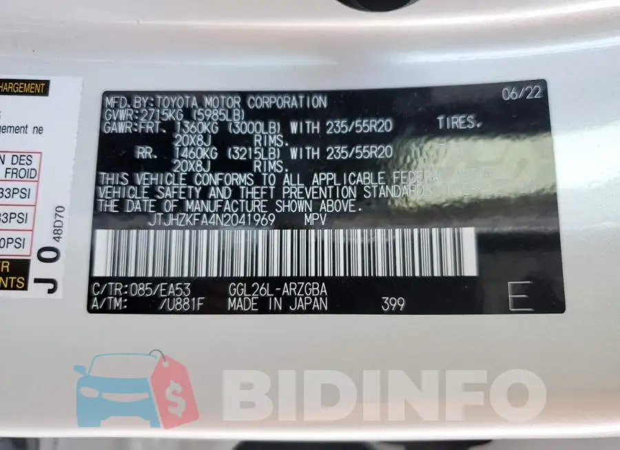 JTJHZKFA4N2041969 Photo# 14