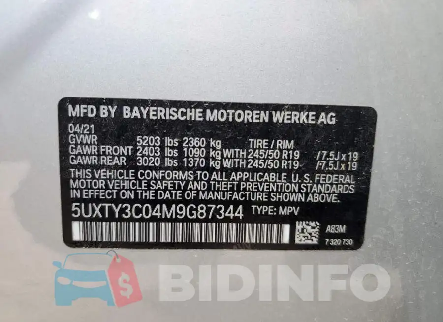 5UXTY3C04M9G87344 Photo# 12