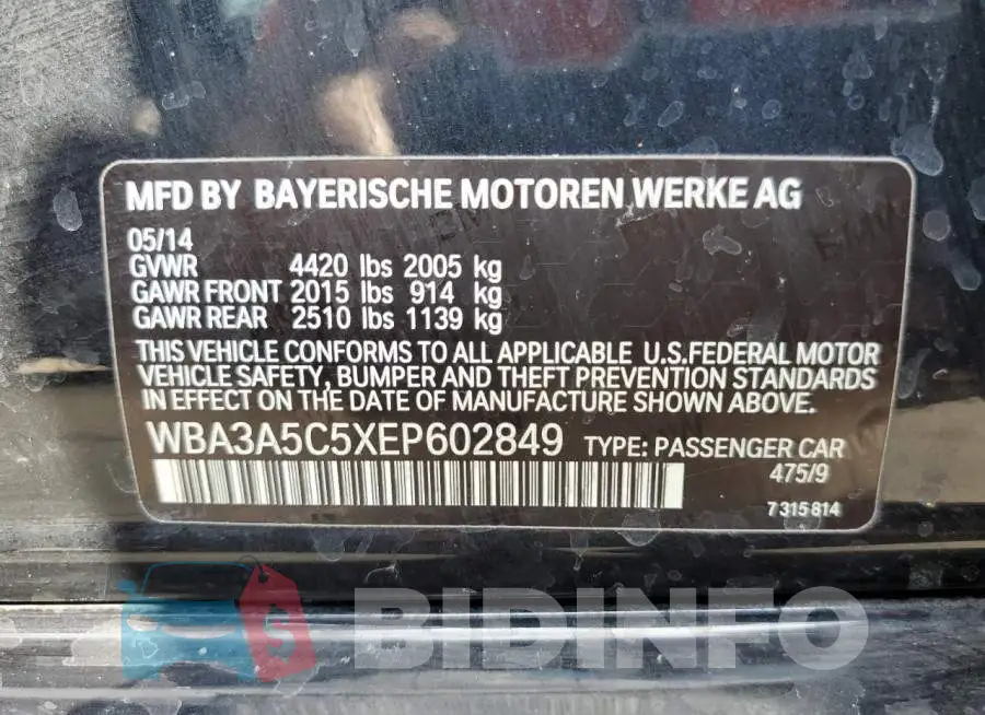 WBA3A5C5XEP602849 Photo# 13