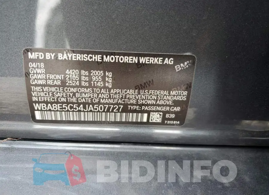 WBA8E5C54JA507727 Photo# 12