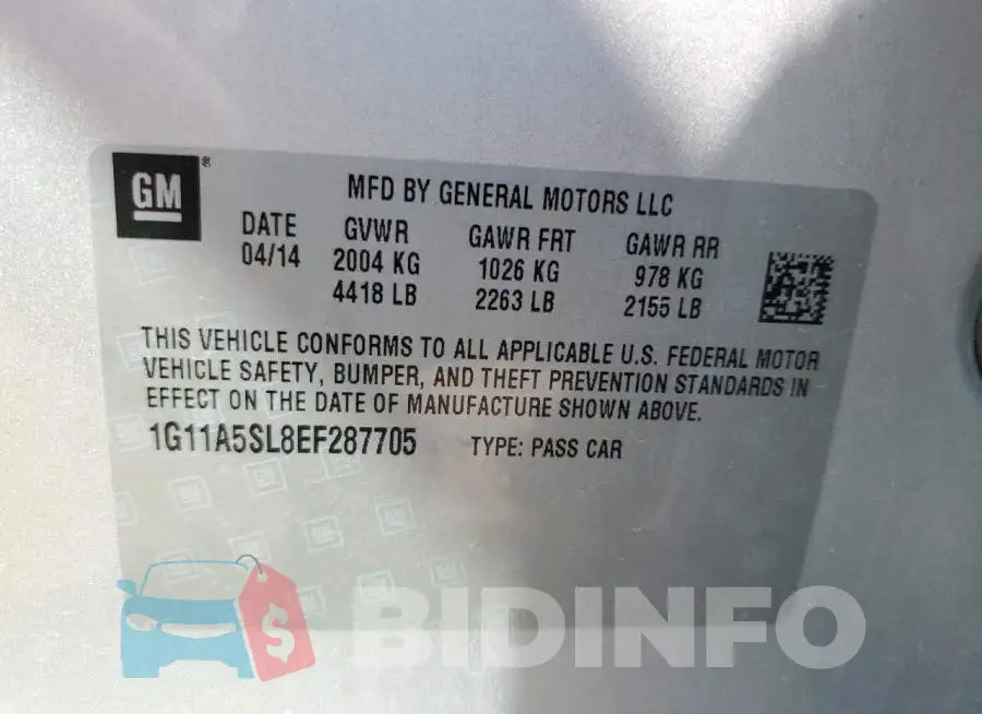 1G11A5SL8EF287705 Photo# 12