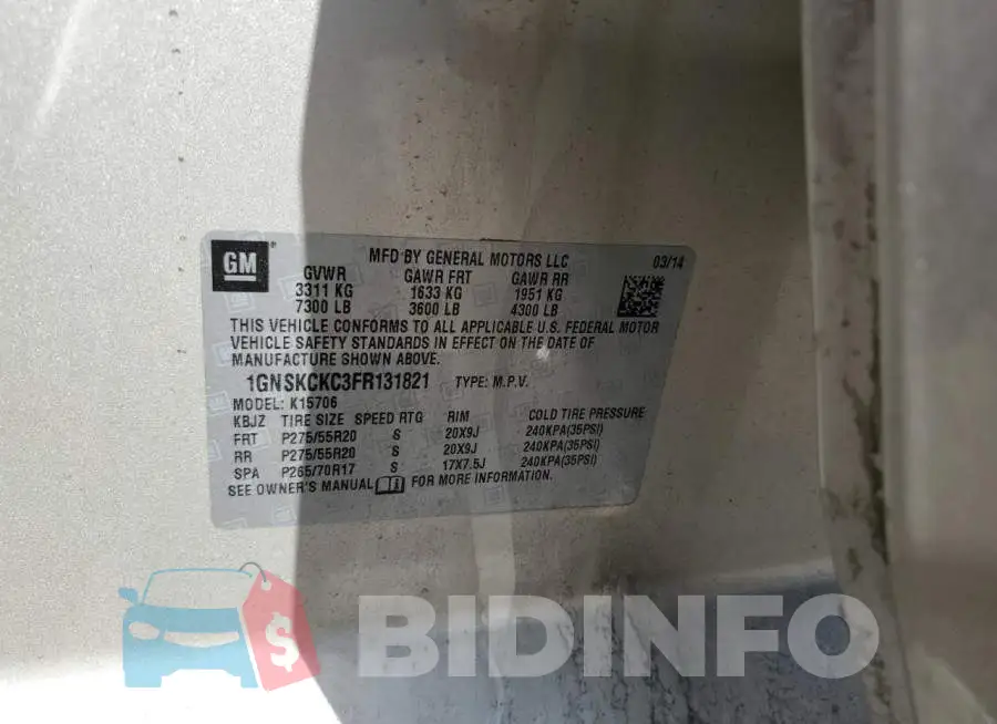1GNSKCKC3FR131821 Photo# 13