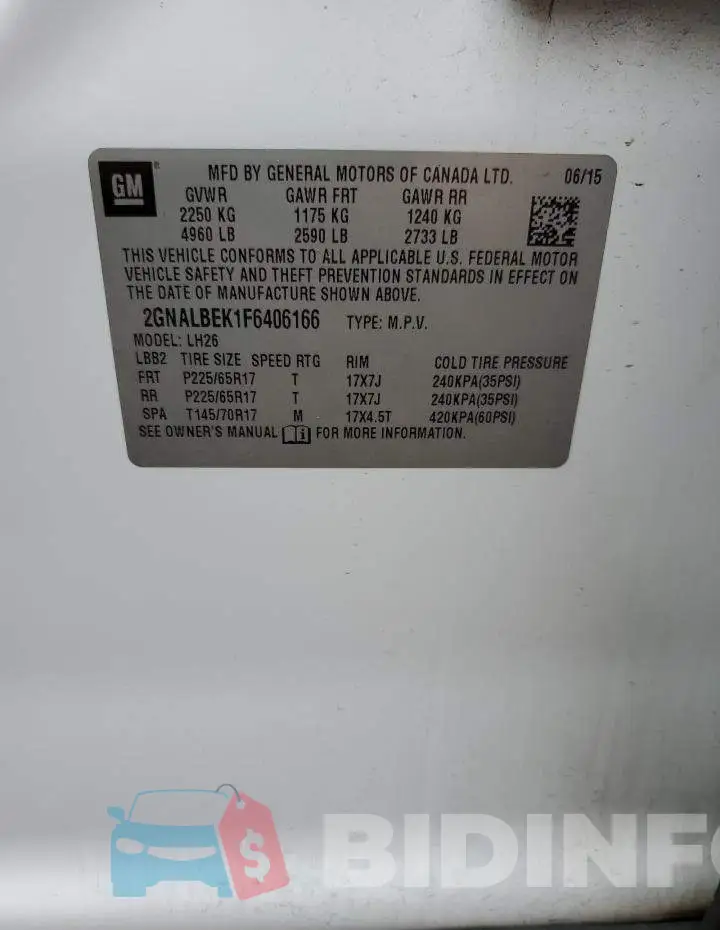 2GNALBEK1F6406166 Photo# 14
