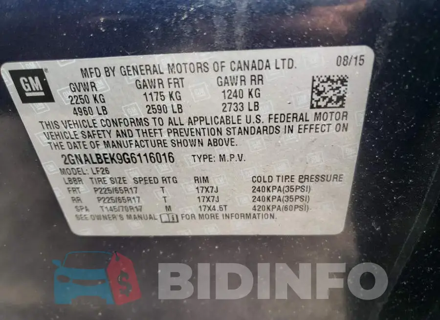 2GNALBEK9G6116016 Photo# 13