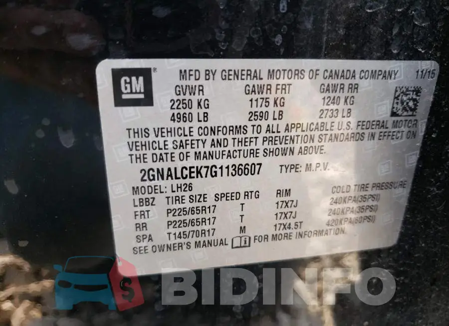 2GNALCEK7G1136607 Photo# 12