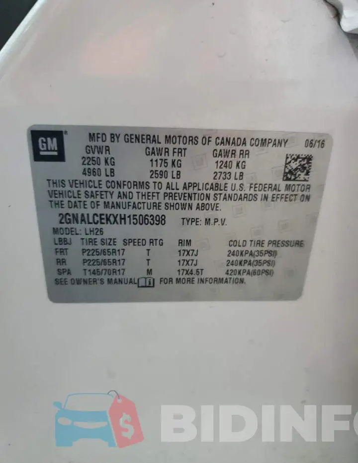 2GNALCEKXH1506398 Photo# 13