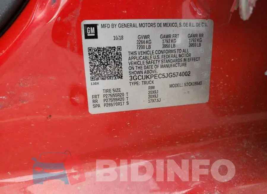 3GCUKPEC5JG574002 Photo# 13