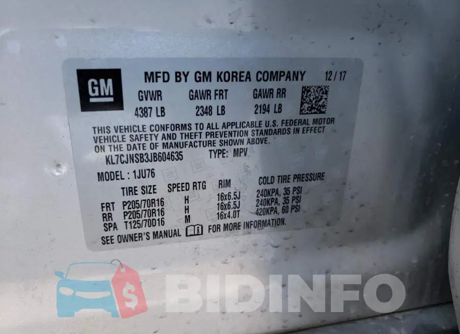 KL7CJNSB3JB604635 Photo# 13