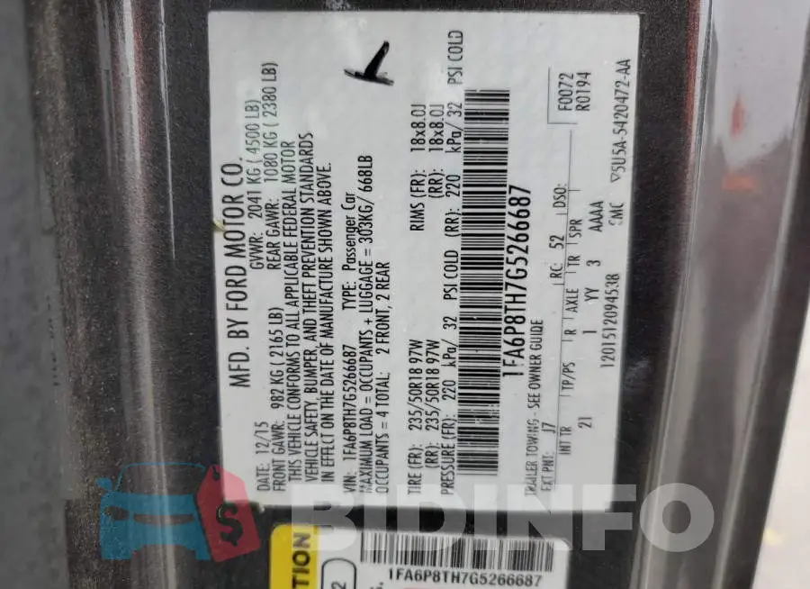 1FA6P8TH7G5266687 Photo# 12