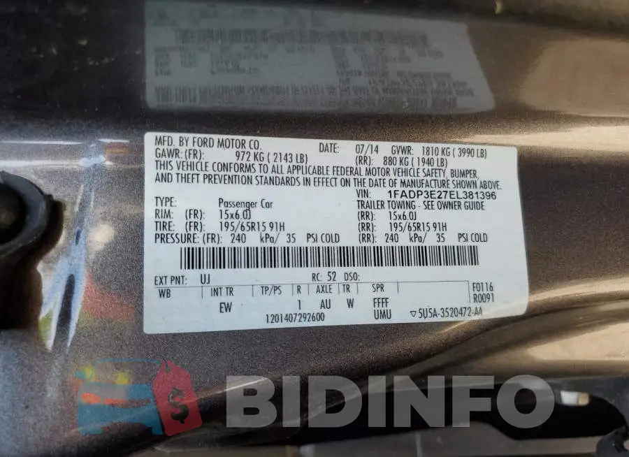1FADP3E27EL381396 Photo# 12