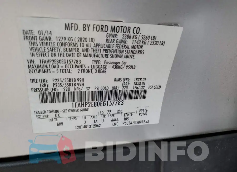 1FAHP2E80EG157783 Photo# 12