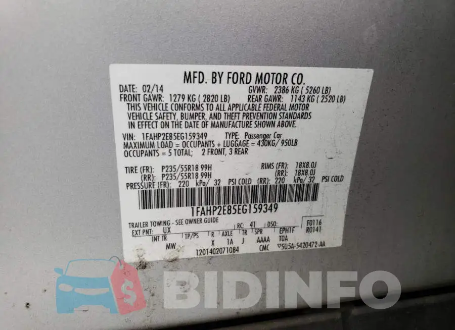 1FAHP2E85EG159349 Photo# 12