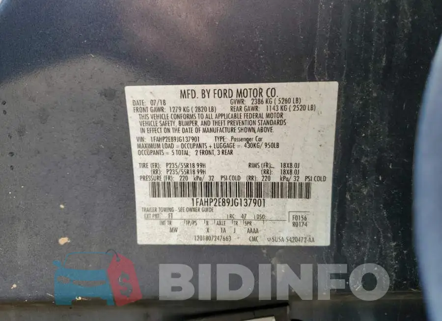 1FAHP2E89JG137901 Photo# 13
