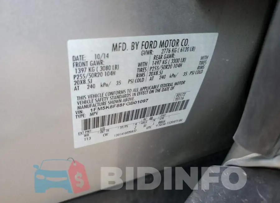 1FM5K8F88FGB01097 Photo# 12