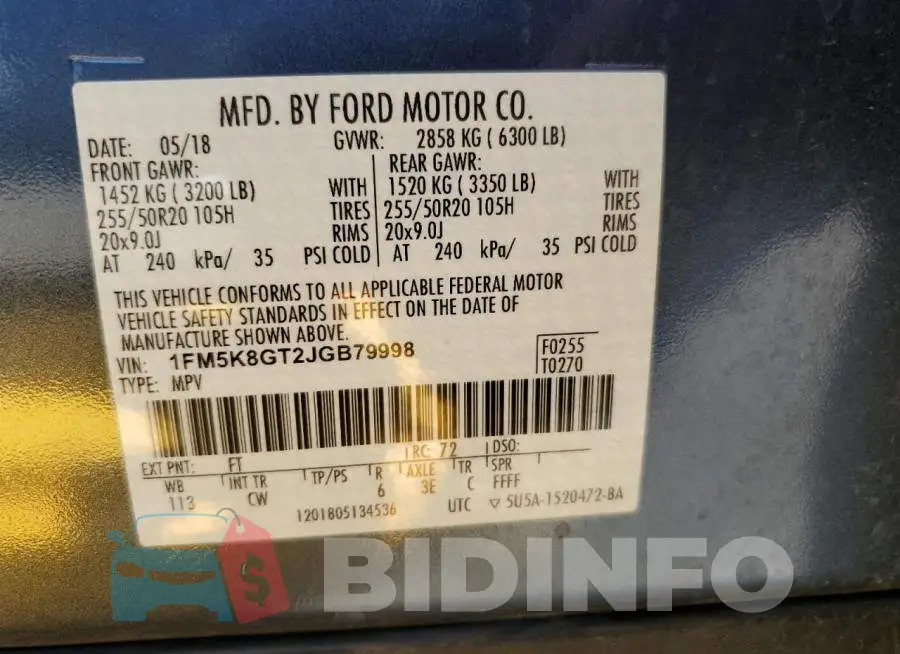 1FM5K8GT2JGB79998 Photo# 12