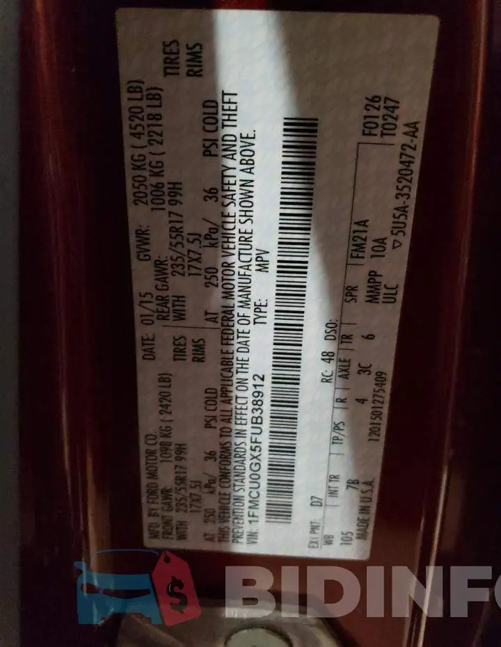 1FMCU0GX5FUB38912 Photo# 12