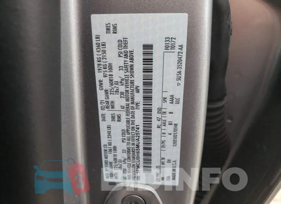 1FMCU0H65MUA25741 Photo# 13