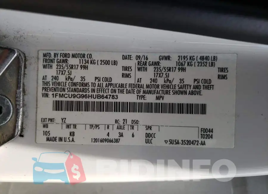1FMCU9G96HUB64783 Photo# 13