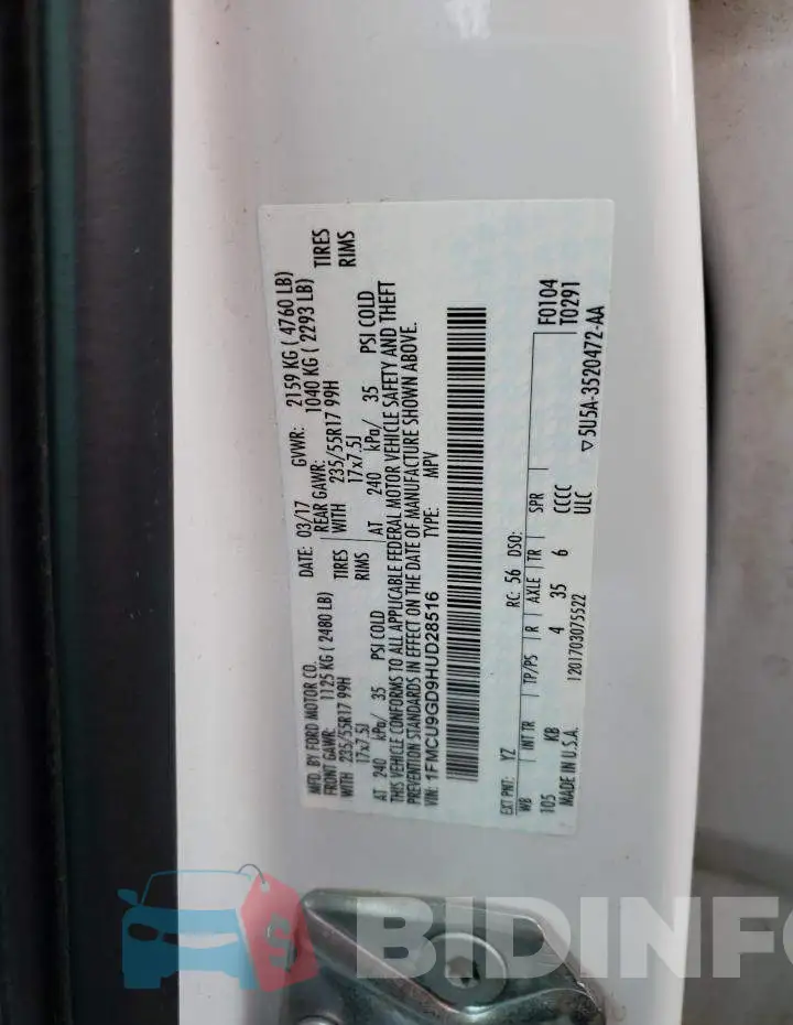 1FMCU9GD9HUD28516 Photo# 14