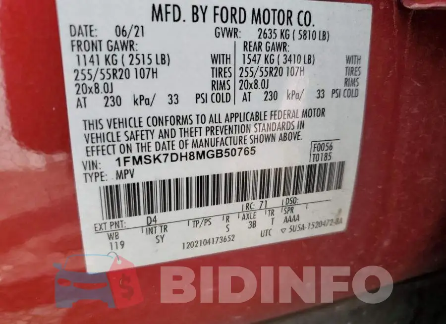 1FMSK7DH8MGB50765 Photo# 13