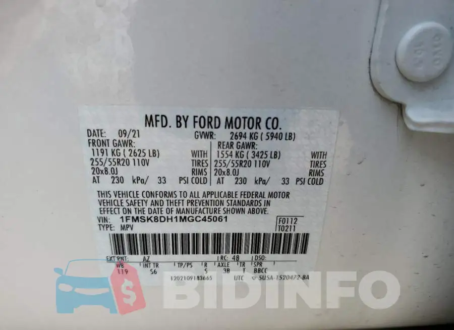 1FMSK8DH1MGC45061 Photo# 14
