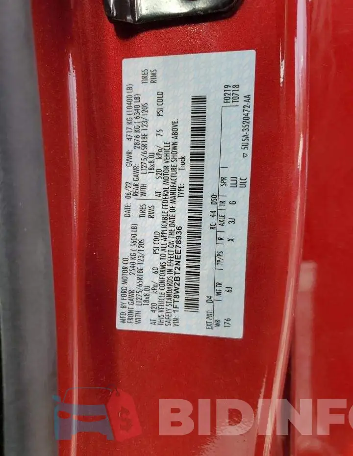 1FT8W2BT2NEE78936 Photo# 12
