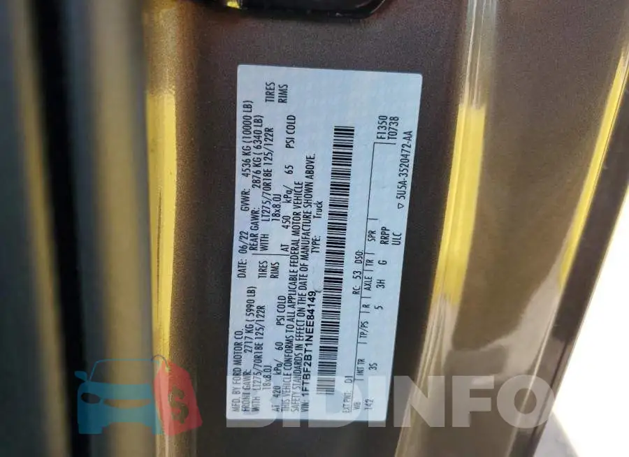 1FTBF2BT1NEE84149 Photo# 12