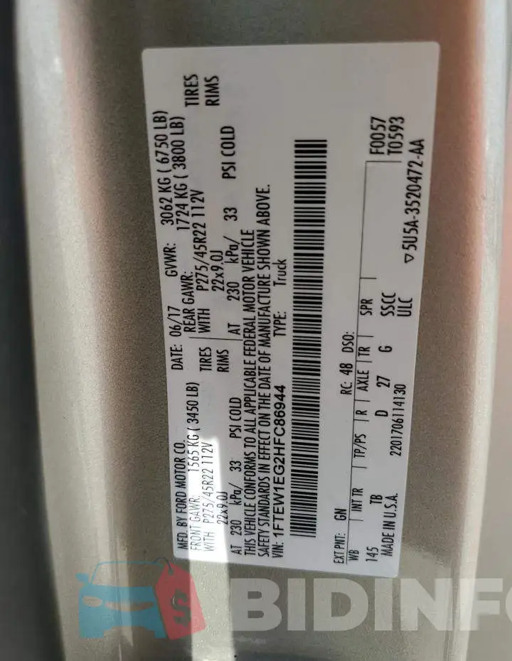 1FTEW1EG2HFC86944 Photo# 12
