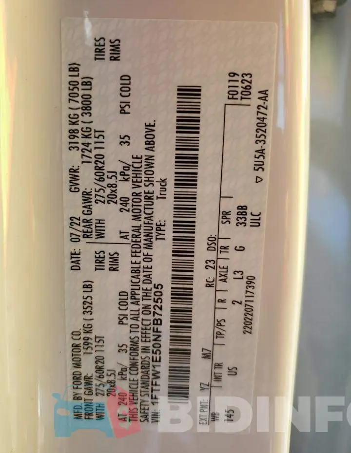 1FTFW1E50NFB72505 Photo# 12