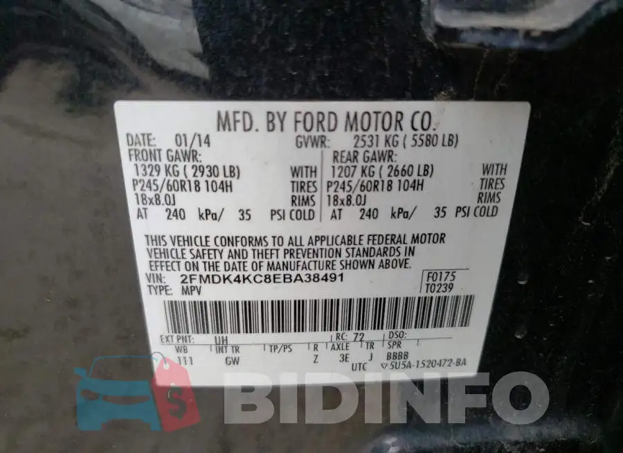 2FMDK4KC8EBA38491 Photo# 13