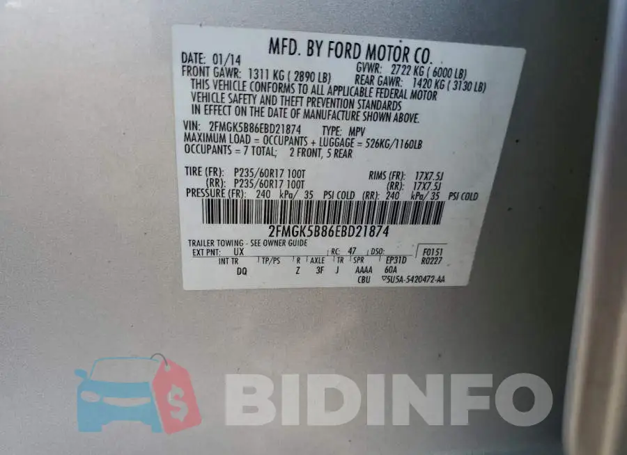 2FMGK5B86EBD21874 Photo# 12