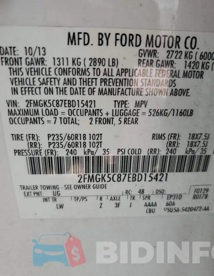 2FMGK5C87EBD15421 Photo# 12