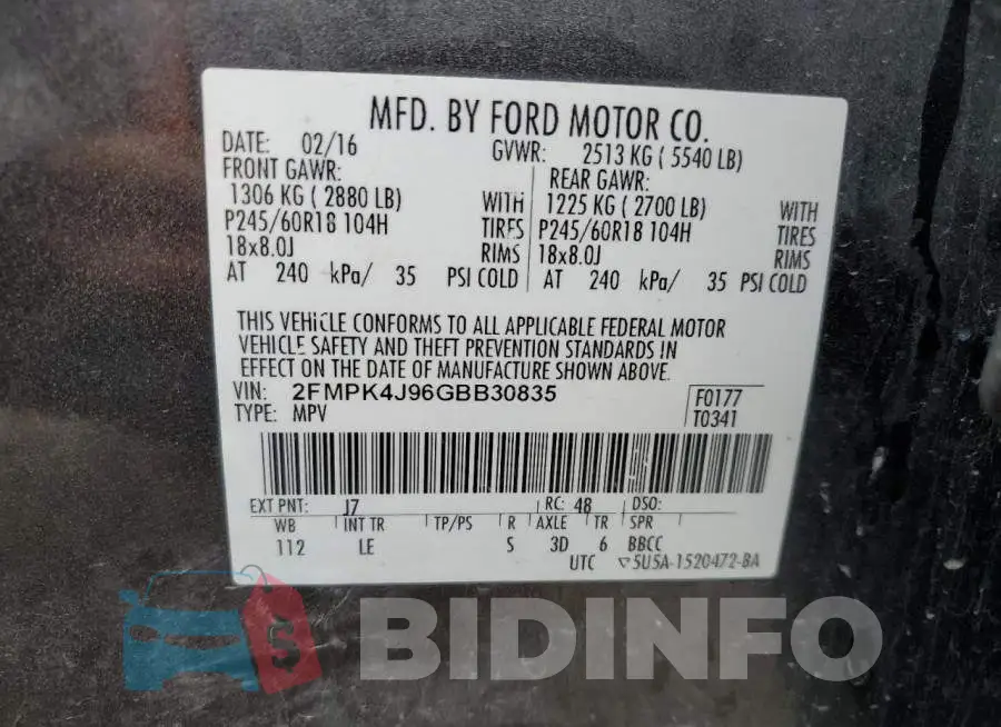2FMPK4J96GBB30835 Photo# 12