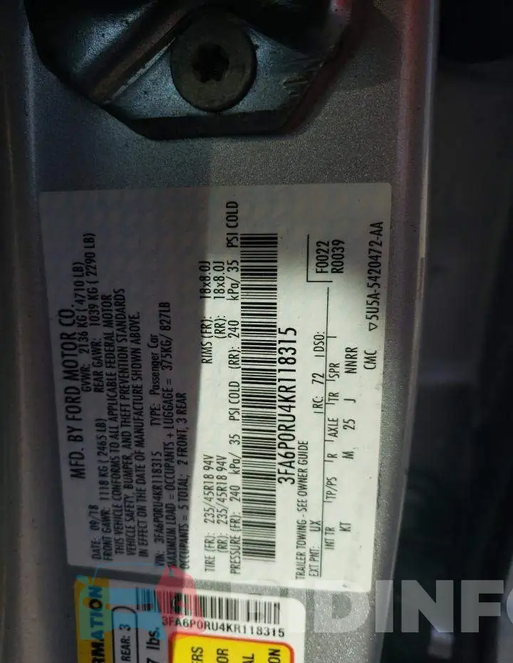 3FA6P0RU4KR118315 Photo# 13