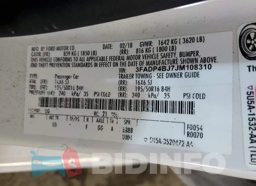 3FADP4BJ7JM108310 Photo# 12
