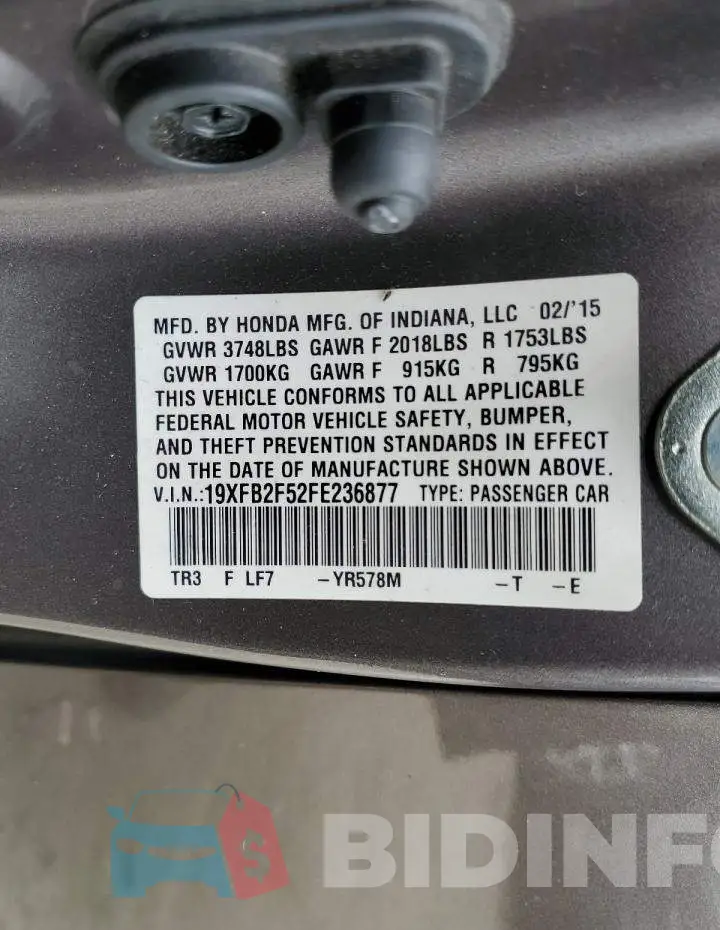 19XFB2F52FE236877 Photo# 12