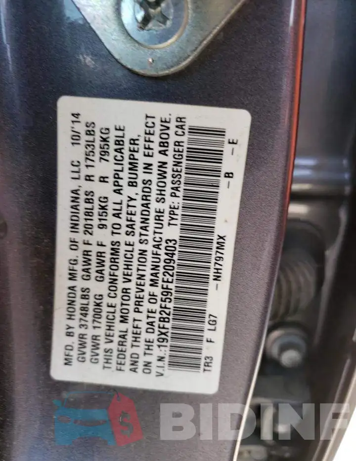 19XFB2F59FE209403 Photo# 12