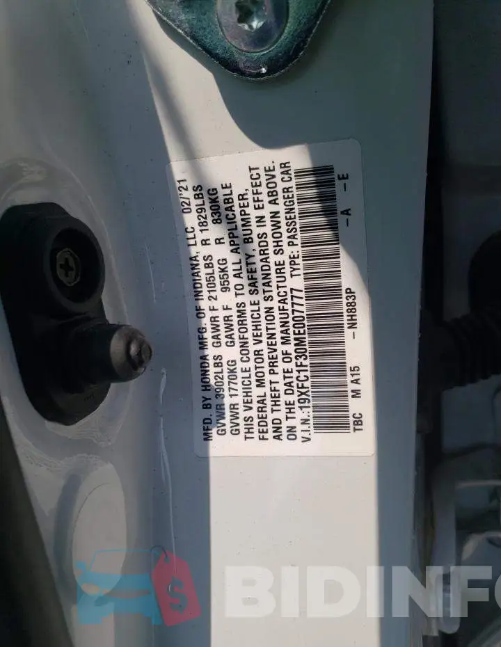 19XFC1F30ME007777 Photo# 12