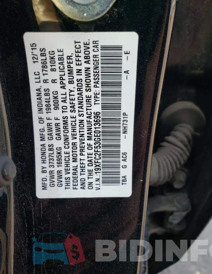 19XFC2F53GE013696 Photo# 13