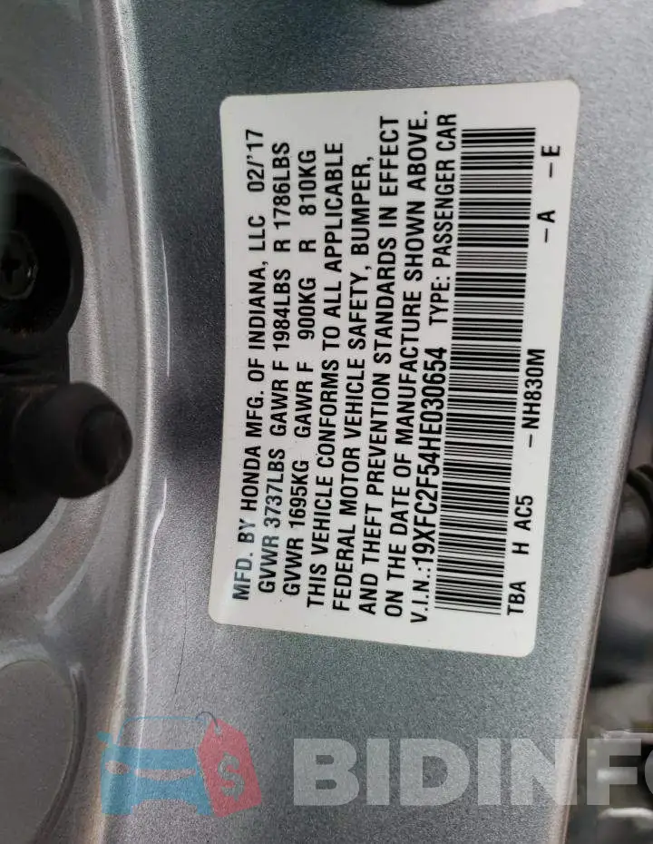19XFC2F54HE030654 Photo# 12