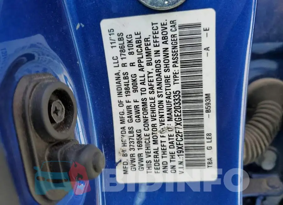 19XFC2F7XGE203335 Photo# 12