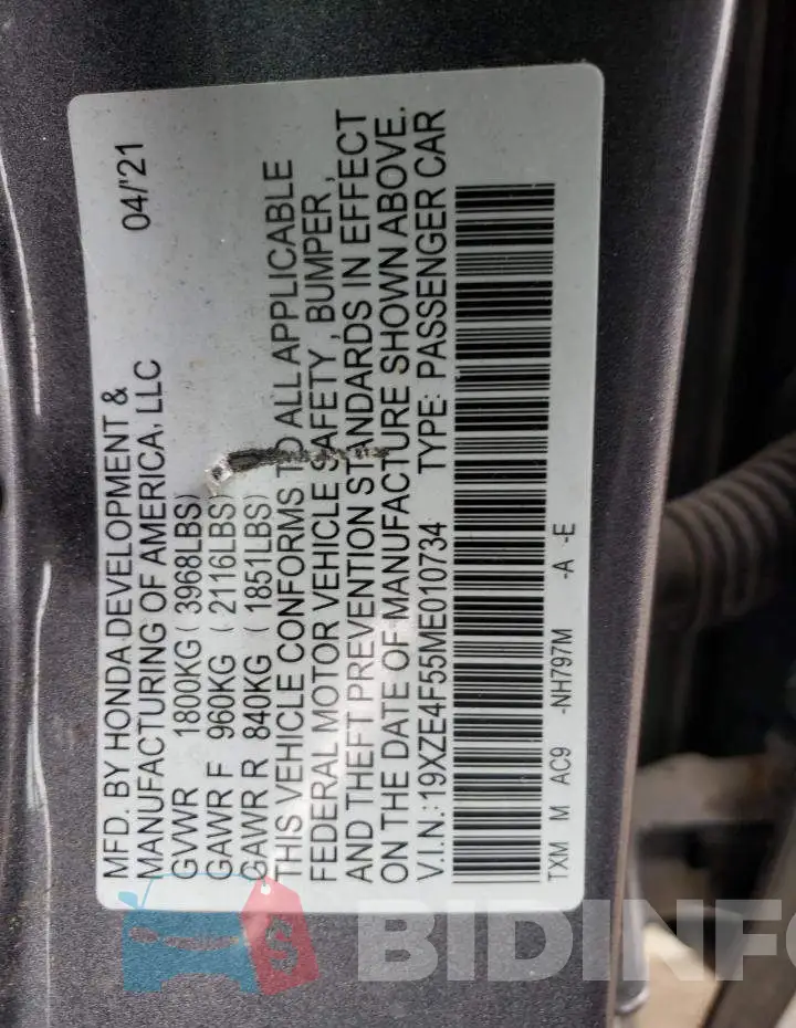 19XZE4F55ME010734 Photo# 12