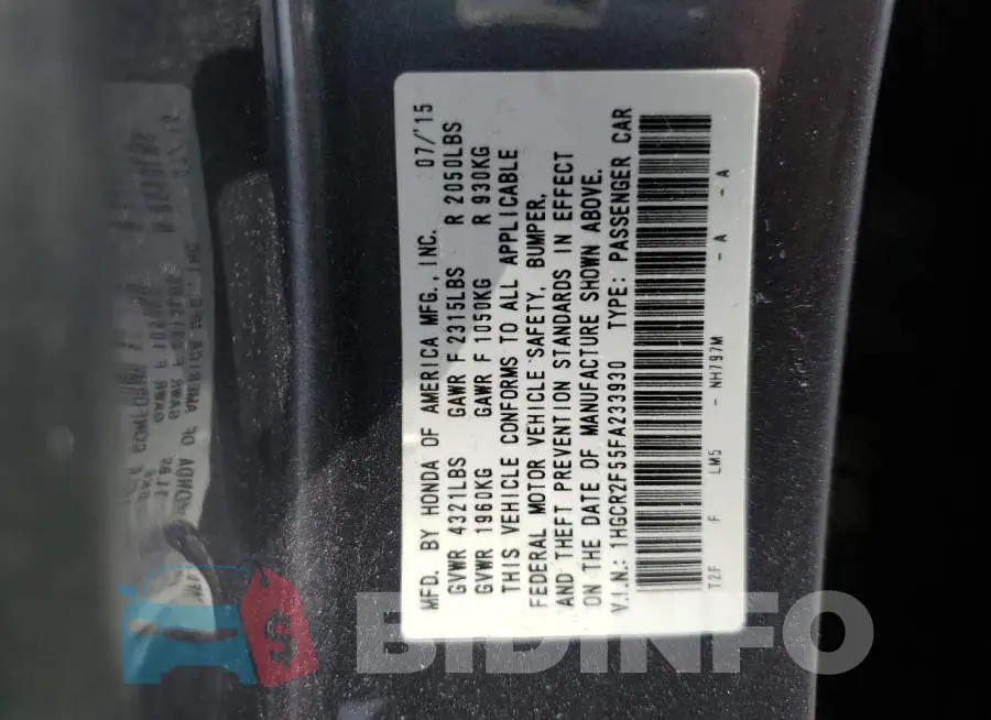 1HGCR2F55FA233930 Photo# 13
