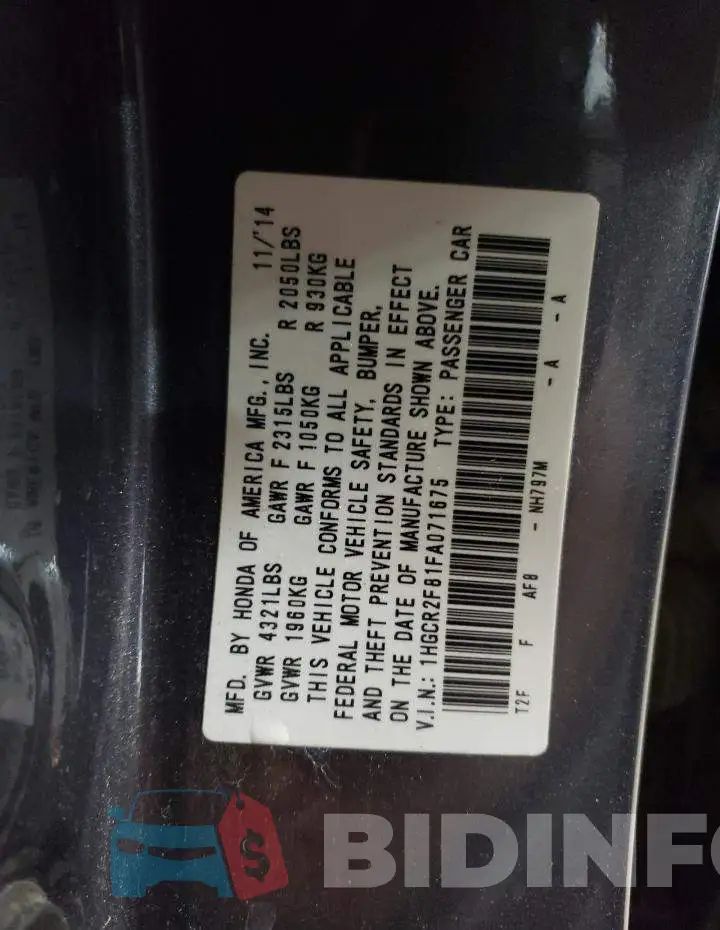 1HGCR2F81FA071675 Photo# 13
